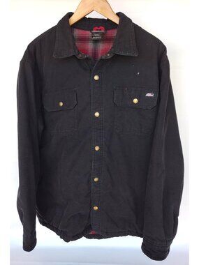 Dickies Lined Trucker Jacket Black Canvas Red Flannel Lining Size 2XL